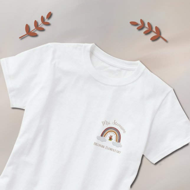 Professora Owl & Rainbow T-Shirt com nome de escol (Criador carregado)