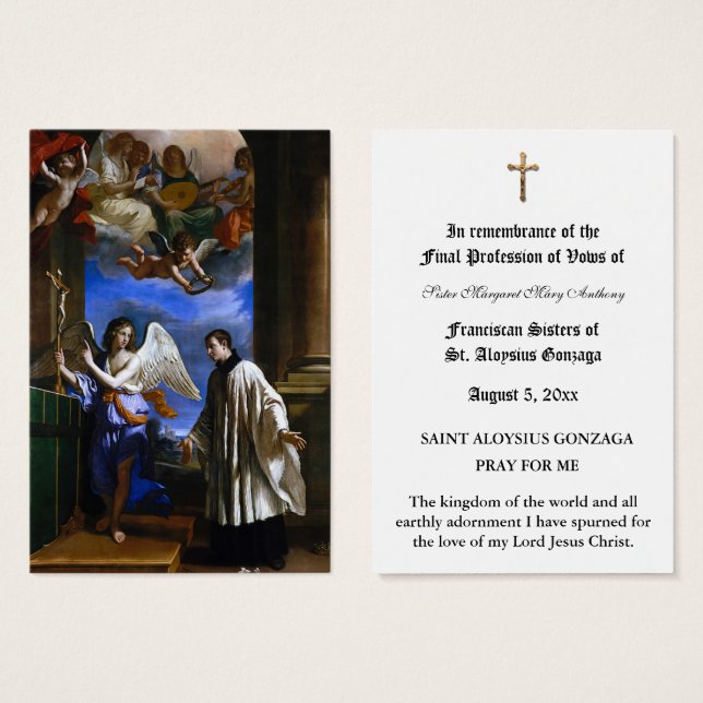 PROFISSÃO CATÓLICA NUN DE VOWS HOLY CARD (Frente & Verso)