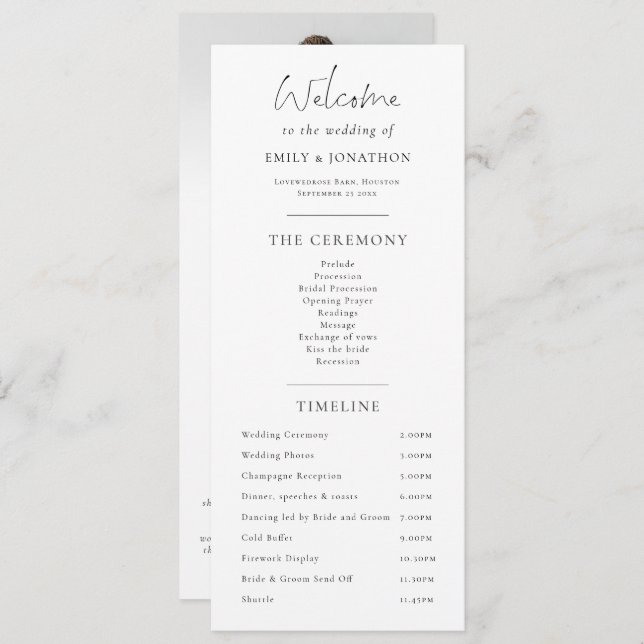 Program and Menu combined with photo Wedding (Frente/Verso)