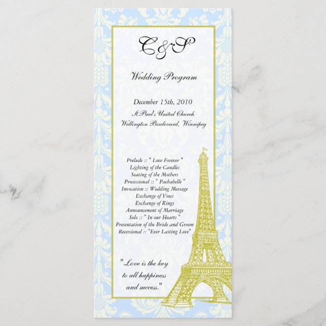 Programa 25 Casamento em Paris Blue Damask Programs (Frente)