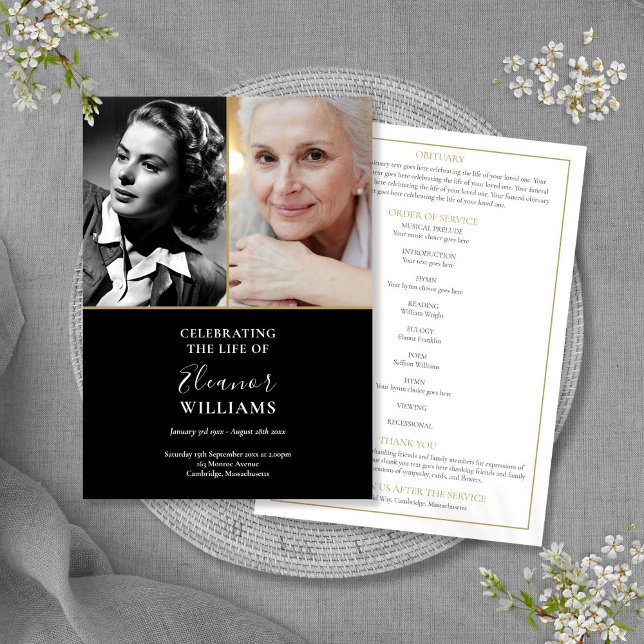 Programa 2 Fotografia Funeral Ordem De Serviço Memorial (2 Photo Funeral Memorial Order Of Service Program)