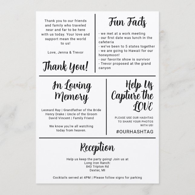 Programa About Us Fun Minimalist Wedding Program (Verso)