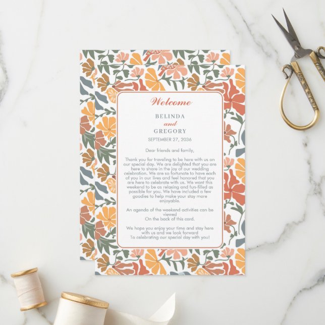 Programa Abstrato Floral Birds Itinerário de Casamento do M (Frente/Verso In Situ)