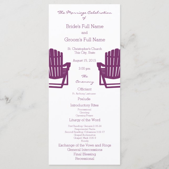 Programa Adirondack Chairs Plum Beach Wedment Program (Frente)