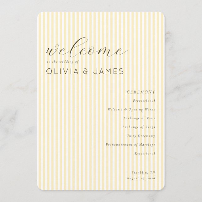 Programa Agenda de Casamento Listrada Bege Elegante (Frente)