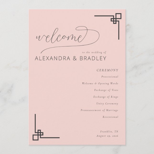 Programa Agenda de Casamento Minimalista Rosa Elegante (Frente)