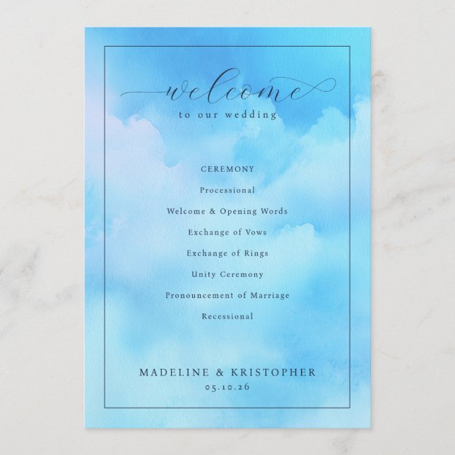 Programa Água Azul Serena Cerimônia de Casamento em Aquarel (Frente)