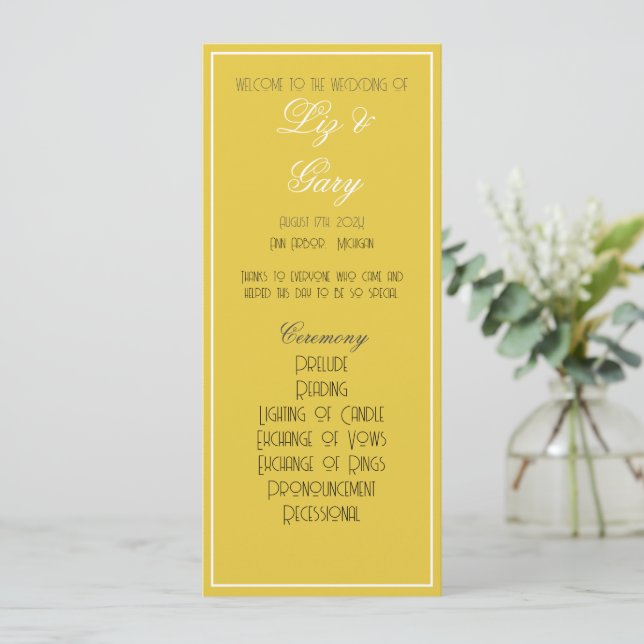 Programa Amarelo de Mostarda Minimalista (Em pé/Frente)