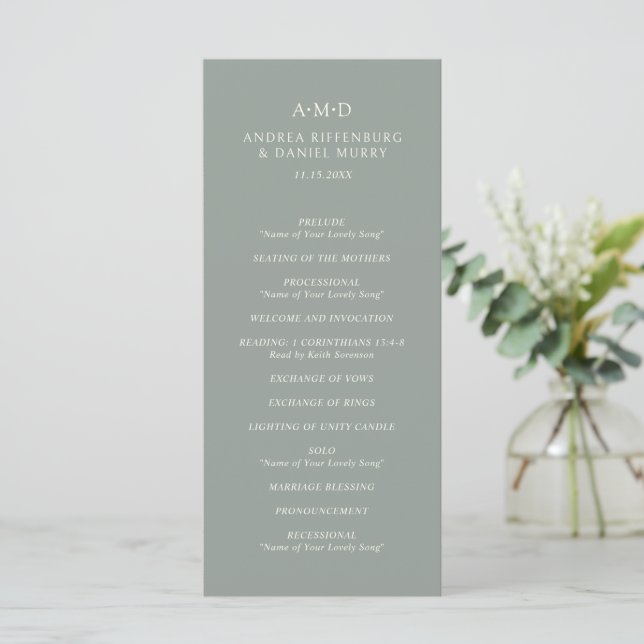 Programa Andrea Sage Green Elegant Wedding (Em pé/Frente)