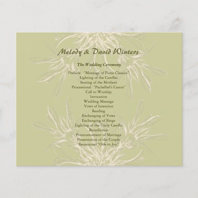 Programa Antiquado de Casamento Floral de Oliva (Frente)