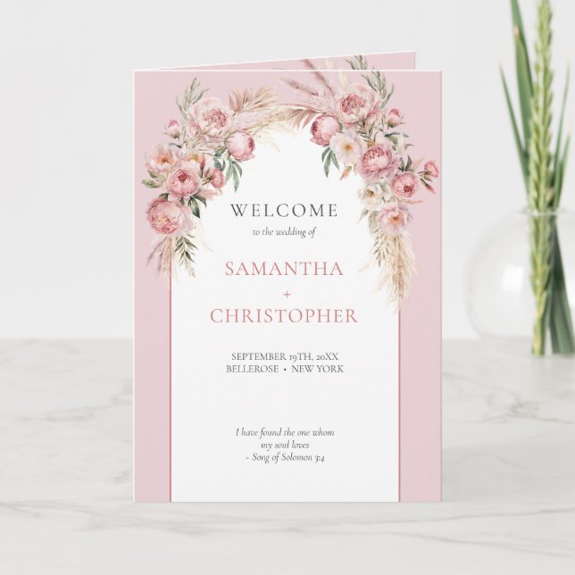 Programa Arco boho blush peônias grama pampas dobra program (Frente)