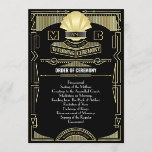 Programa Art Deco Dourado Entourada Ordem da Cerimônia