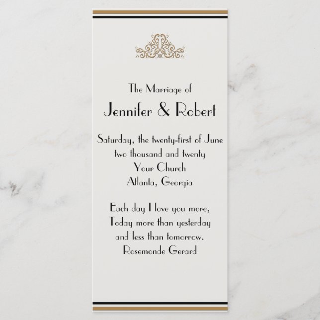 Programa Art Deco Dourado Posh Wedh Program (Frente)
