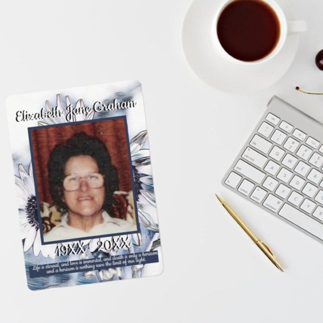 Programa Arte de girassol branca e azul | Foto | Funerais (Criador carregado)