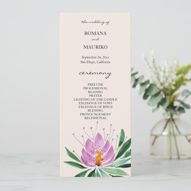 Programa Arte em Aquarela Boho Romântico Lilás Lótus (Em pé/Frente)