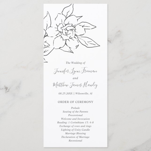 Programa Arte Floral de Linha Neutra Casamento Elegante (Frente)