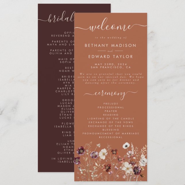 Programa Autumn Floral Terracotta Wedding (Frente/Verso)