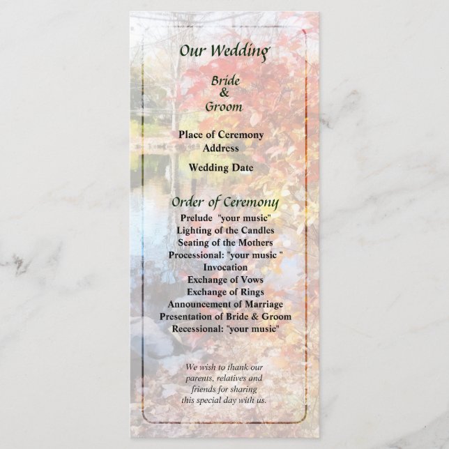 Programa Autumn Lake Wedding (Frente)