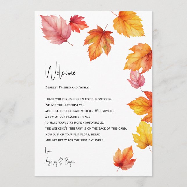 Programa Autumn Leaves Welcome Letter & Itinerary (Frente)