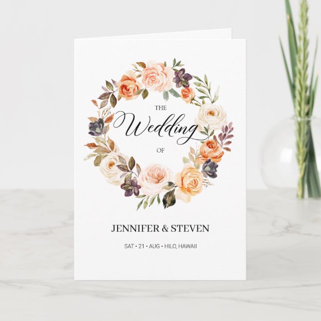 Programa Autumn Terracotta Orange Flowers Casamento Dobrado (Frente)