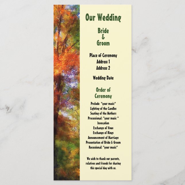 Programa Autumn Woods Wedding (Frente)