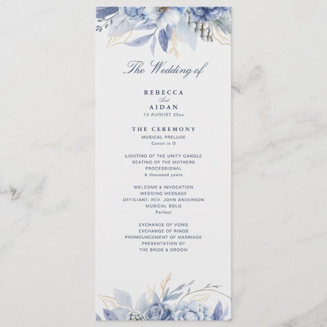 Programa  Azul empoeirado e floral Artwork casamento azul c (Frente)
