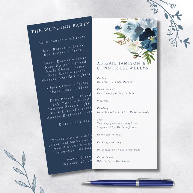 Programa Azul Marinho & Azul Poeirento Floral Elegante Aqua (Criador carregado)