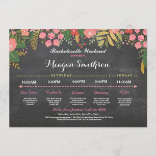 Programa Bachelorette Itinerary Coral & Dourado Chalk Invit