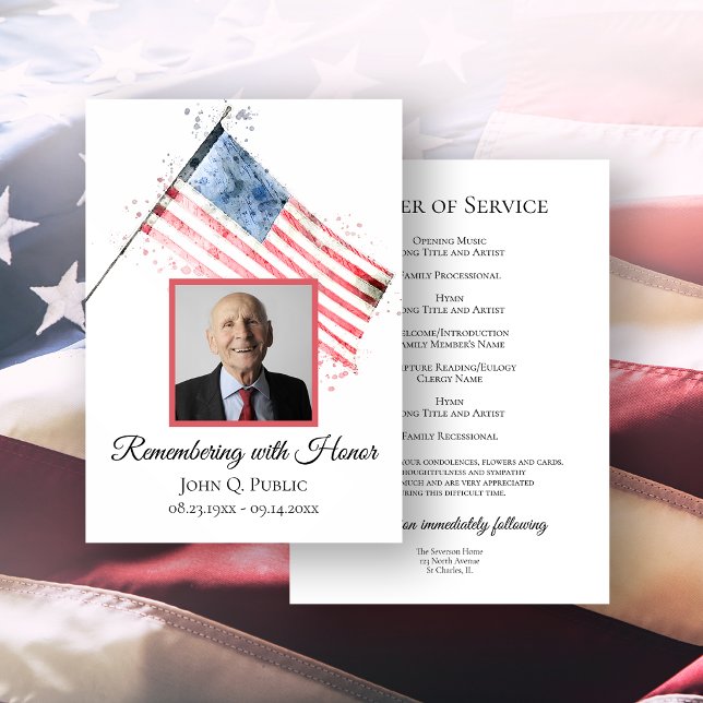 Programa Bandeira Americana Aquarela Serviço Funeral Memori (Criador carregado)