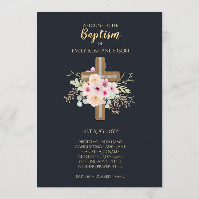 Programa Baptism - Floral Cross Marinho Blue Doura (Frente)