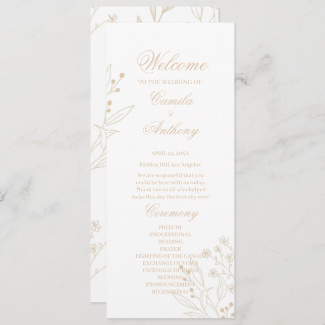Programa Beige Corner Floral Boho Wedding (Frente/Verso)