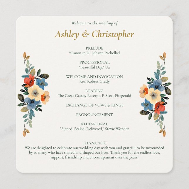Programa Belo Casamento Floral De Aquarela (Frente)