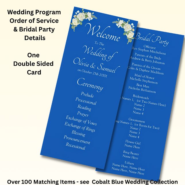 Programa Bem-vindo à Cerimônia de Casamento, Azul Cobalto B (Criador carregado)