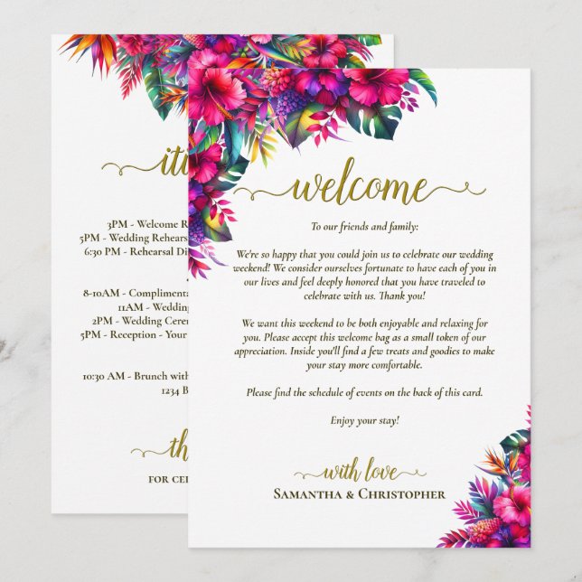 Programa Bem-vindo e Itinerário de Casamento Floral de Jard (Frente/Verso)