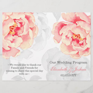 Programa Bifold do casamento da peônia cor-de-ros