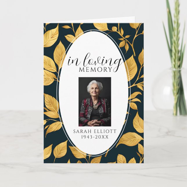 Programa Black & Gold Photo Funeral Order of Service  (Frente)