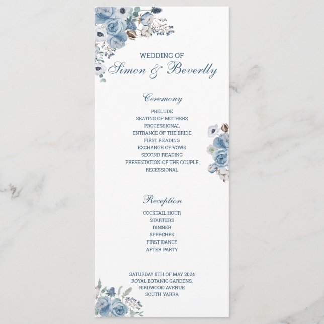 Programa Blue Floral Wedding (Frente)