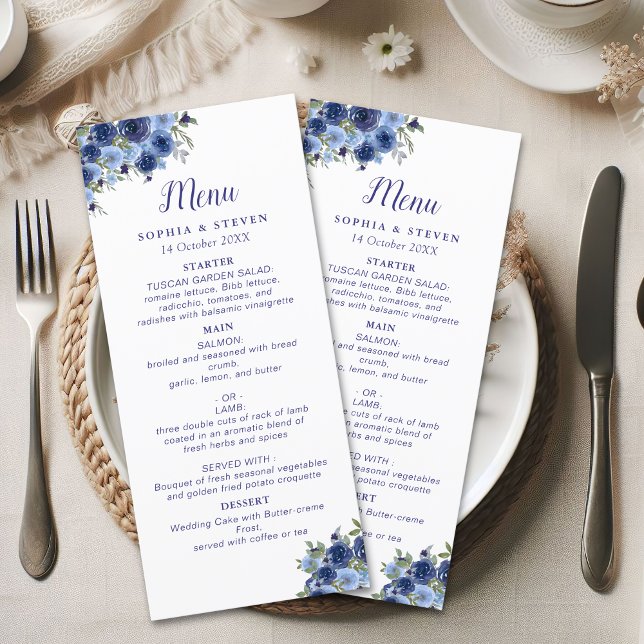 Programa Blue Navy Flowers Elegant Wedding Party (Criador carregado)