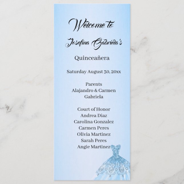 Programa Blue Quinceanera double side program card  (Frente)