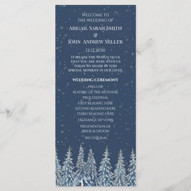 Programa Blue Rustic Winter Forest Wedding Program (Frente)