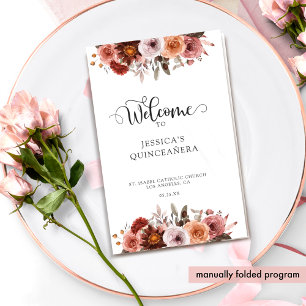Programa Blush and Burgundy Floral Quinceanera