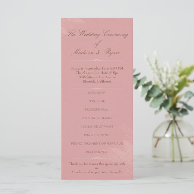 Programa Blush Romance Wedding Program (Em pé/Frente)