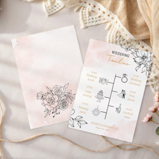 Programa Blush Watercolor & Black Floral Wedding Timeline
