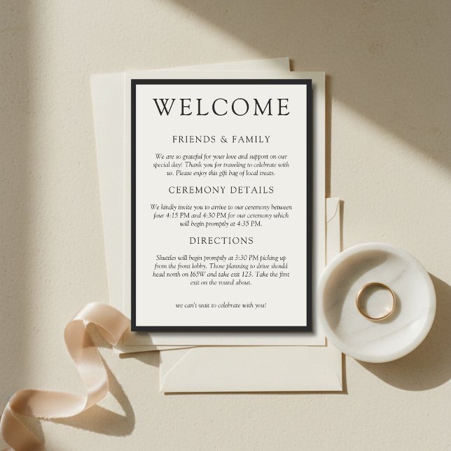 Programa Boas-vindas Simples de Casamento Clássico em Carvã (Simple Charcoal Classic Wedding Welcome Program)