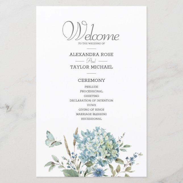 Programa Bohemian Blue Botanical Watercolor Weding (Frente)