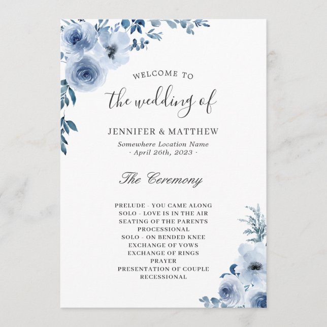 Programa Bohemian Dusty Pastel Floral Casamento Azul (Frente)
