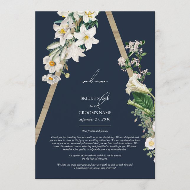 Programa Bohemian Wood Florals Blue Wedding Itinerary (Frente)