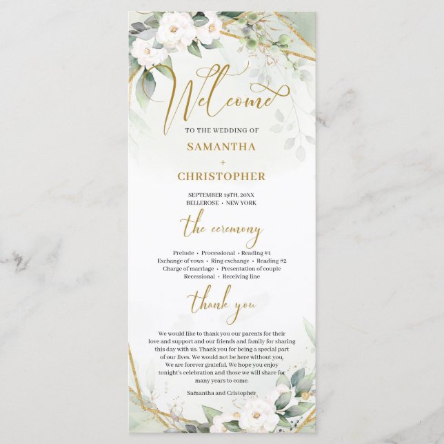 Programa Boho aquarela moldura de ouro verde e rosa branca (Frente)