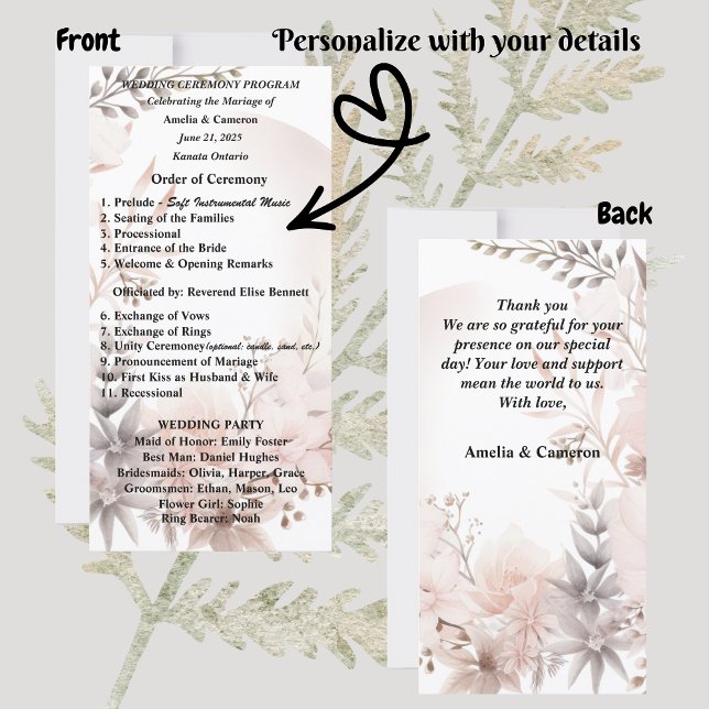 Programa Boho Blush Floral (Set the tone for your romantic celebration with our elegant boho blush & beige wedding suite)