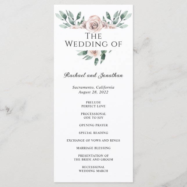 Programa Boho Blush Rosa Floral Weding Program (Frente)